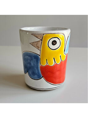 Vintage Giovanni DeSimone Italy Art Pottery Mug - Hand Painted Bird MCM Sicily